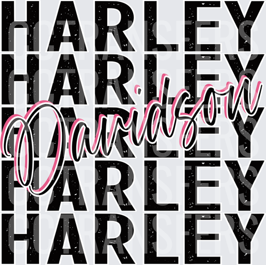 Stacked Repeat Bold Black Pink Script (DTF)
