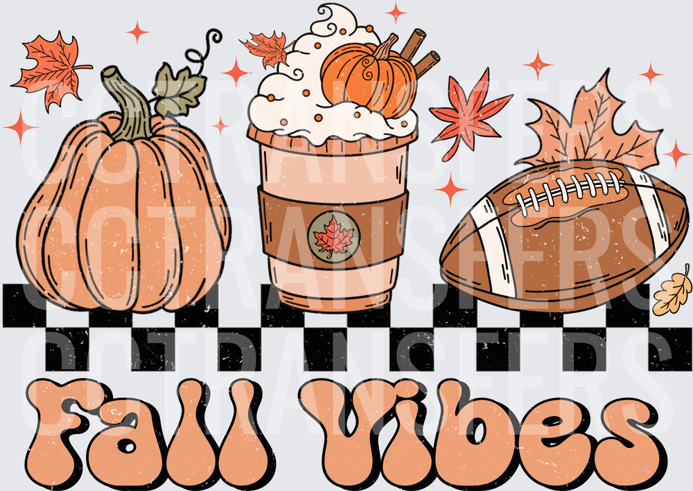Fall Vibes Pumpkin Latte Football Checkered Autumn (DTF)