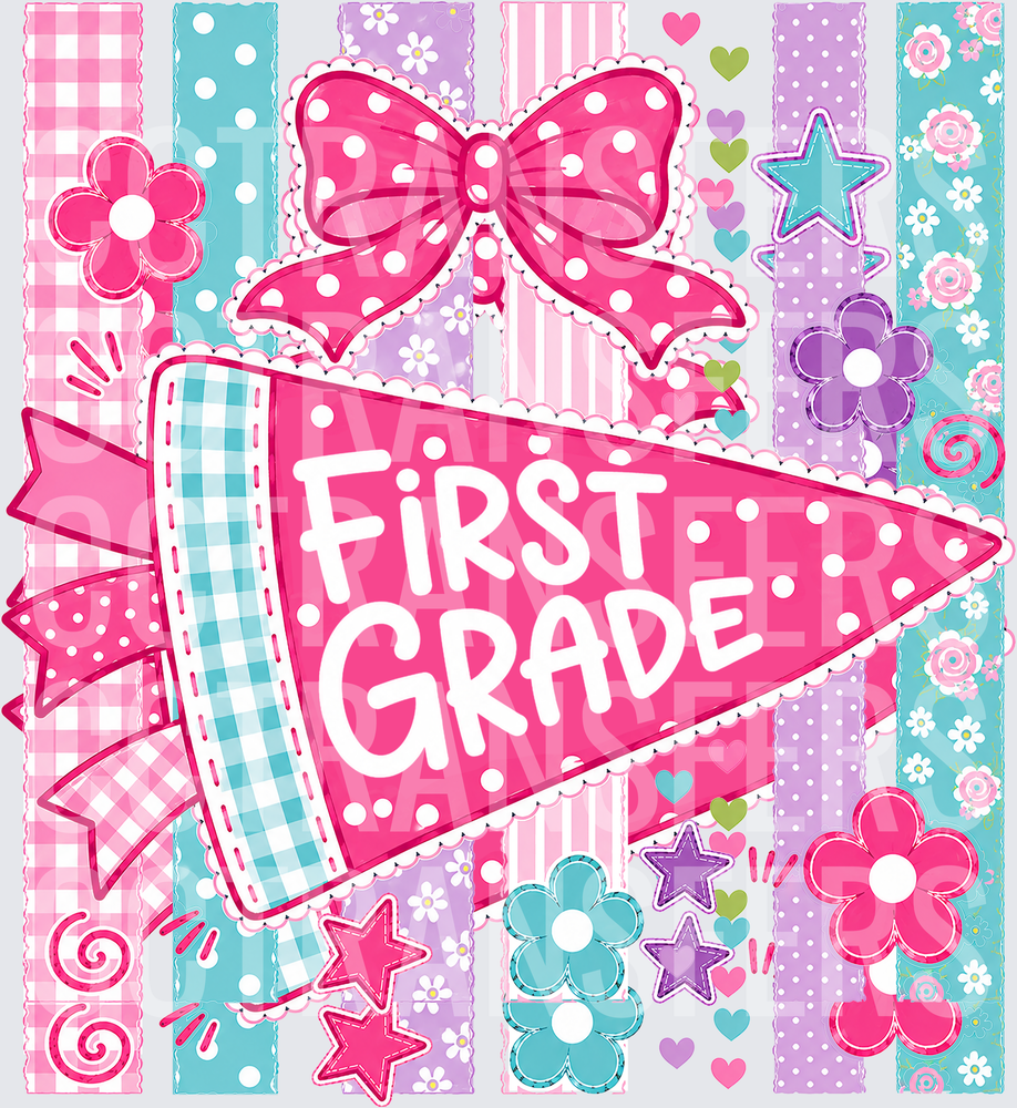 First Grade Coquette Bow Pennant Floral Patchwork (DTF)