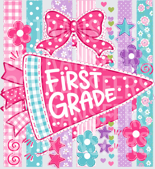 First Grade Coquette Bow Pennant Floral Patchwork (DTF)