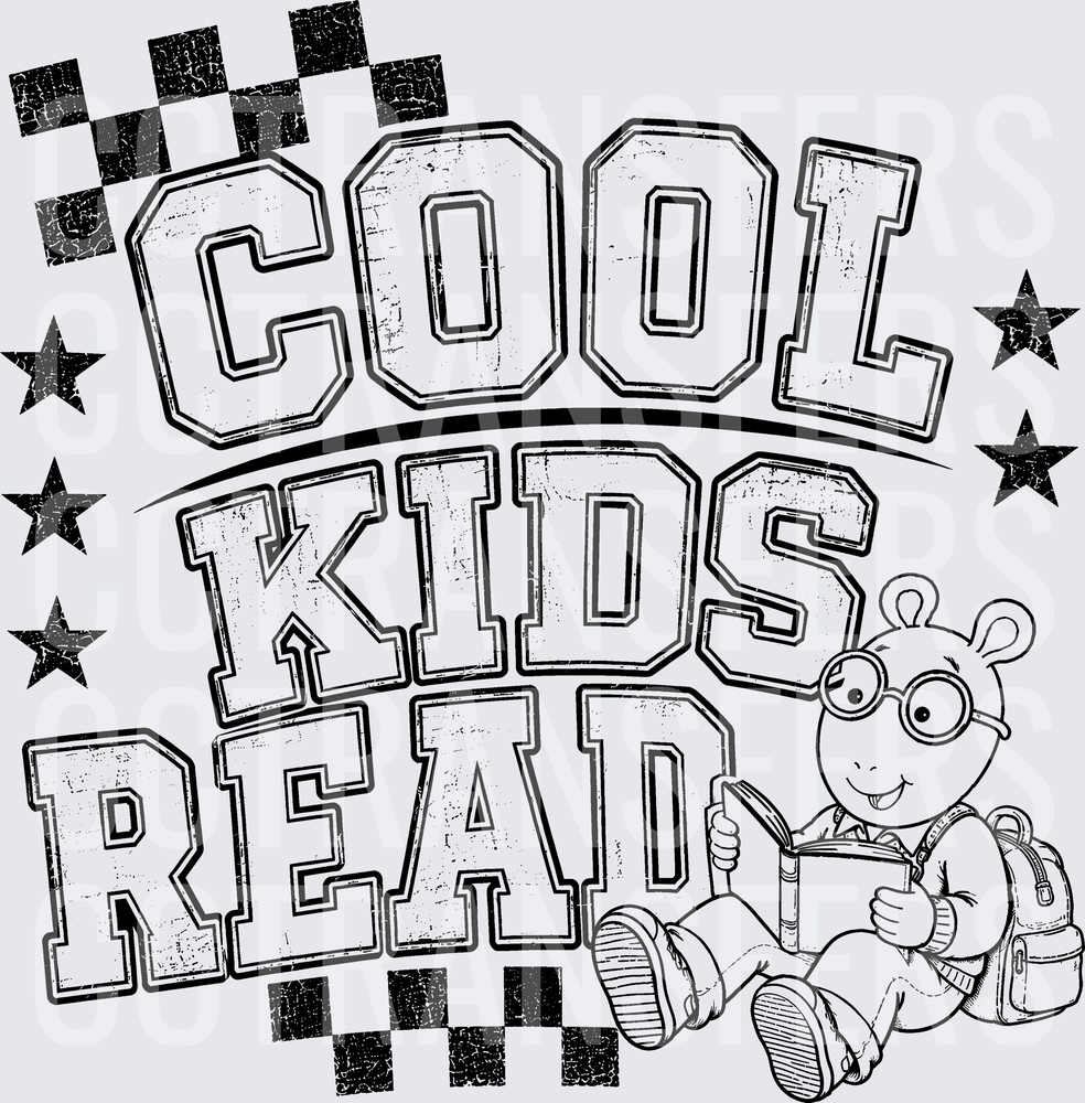 Cool Kids Read Cartoon Aardvark with Book and Backpack (DTF)