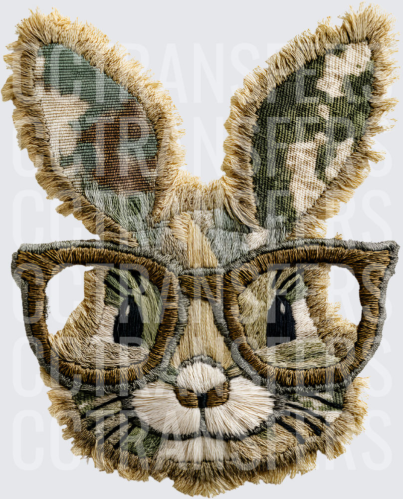Embroidered Bunny Cat Face with Glasses Patch Art (DTF)