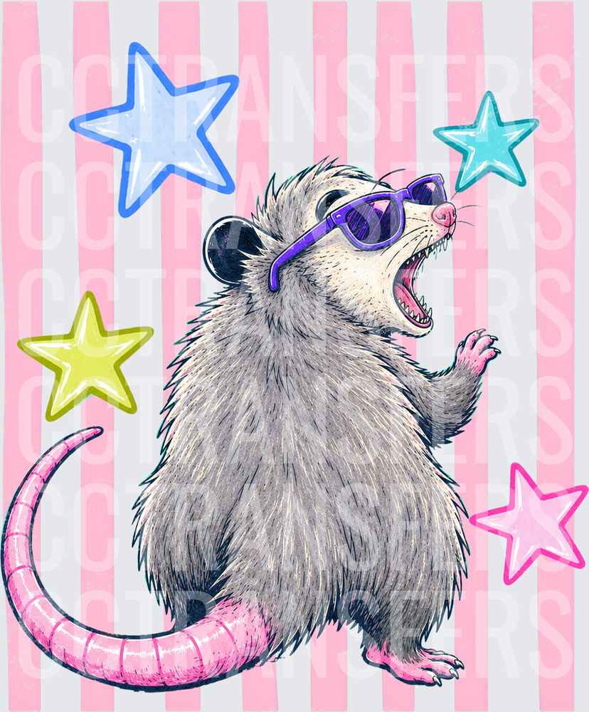 Funky Opossum Sunglasses Stars Pink Stripes (DTF)