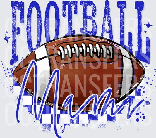 Football Mama Blue Checkered Grunge Script (DTF)