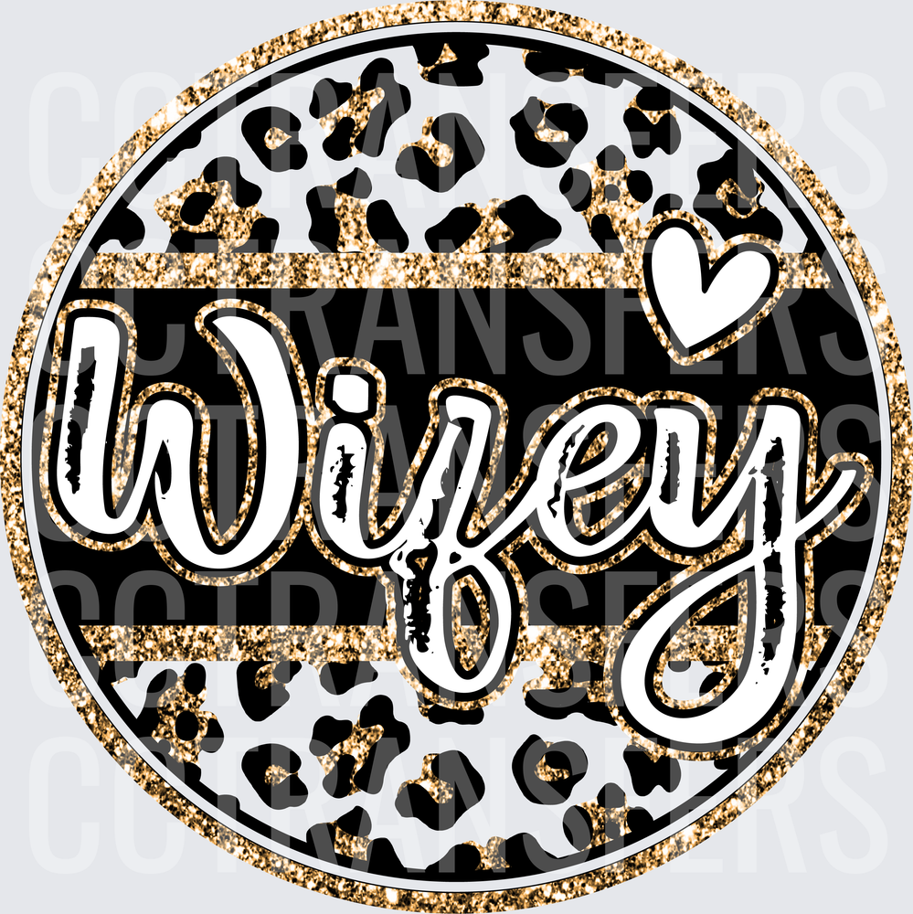 Wifey Gold Glitter Leopard Print Circle Heart (DTF)