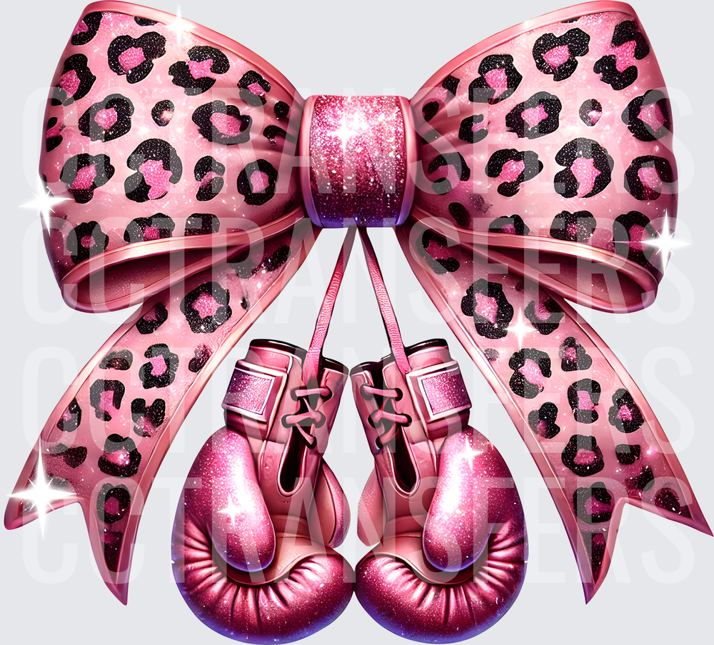 Pink Leopard Print Glitter Bow with Boxing Gloves (DTF)