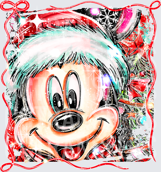 Cartoon Mouse Santa Hat Christmas Holiday Sparkle (DTF)