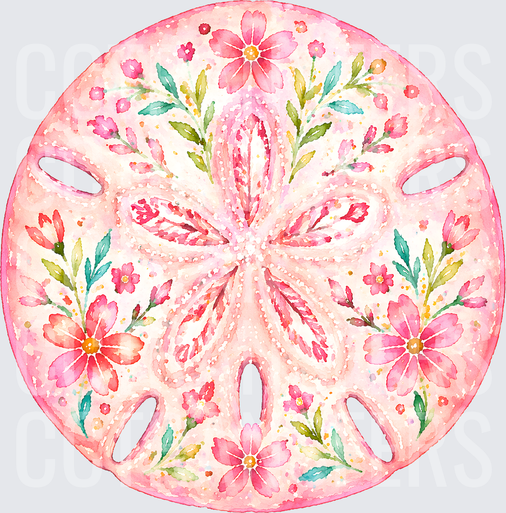 Pink Floral Sand Dollar Watercolor Botanical (DTF)