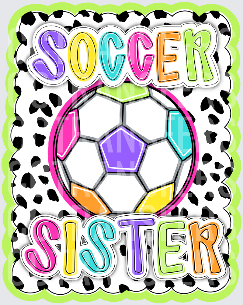 Colorful Soccer Sister Dalmatian Print Bold Lettering (DTF)