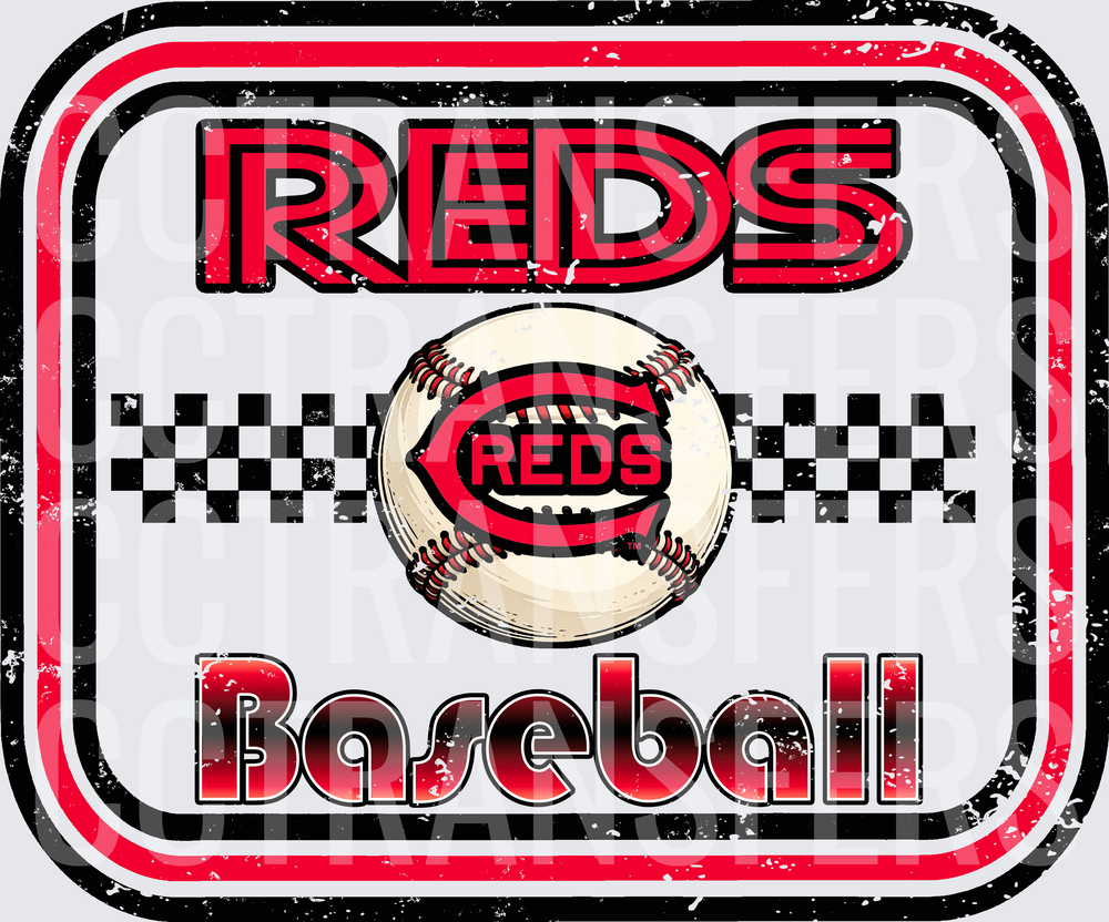 Reds Baseball Vintage Distressed Checkered Flag Design (DTF)