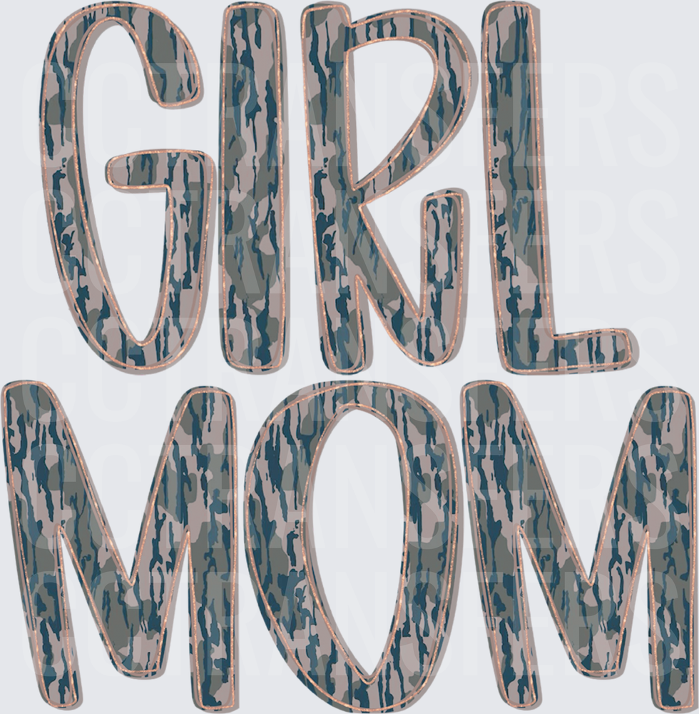 Girl Mom Camo Tree Bark Texture Bold Lettering (DTF)