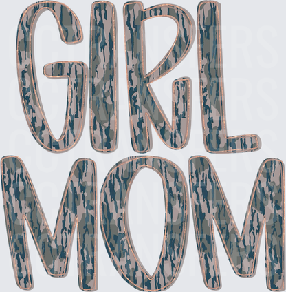Girl Mom Camo Tree Bark Texture Bold Lettering (DTF)