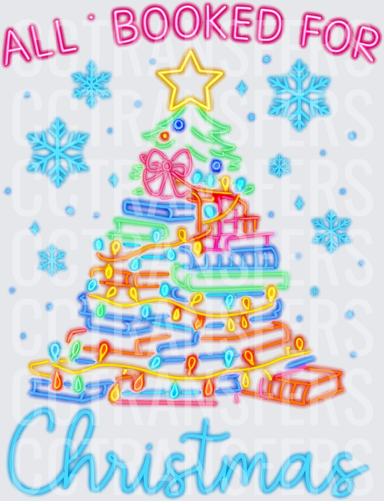 All Booked For Christmas Neon Book Stack Tree (DTF)