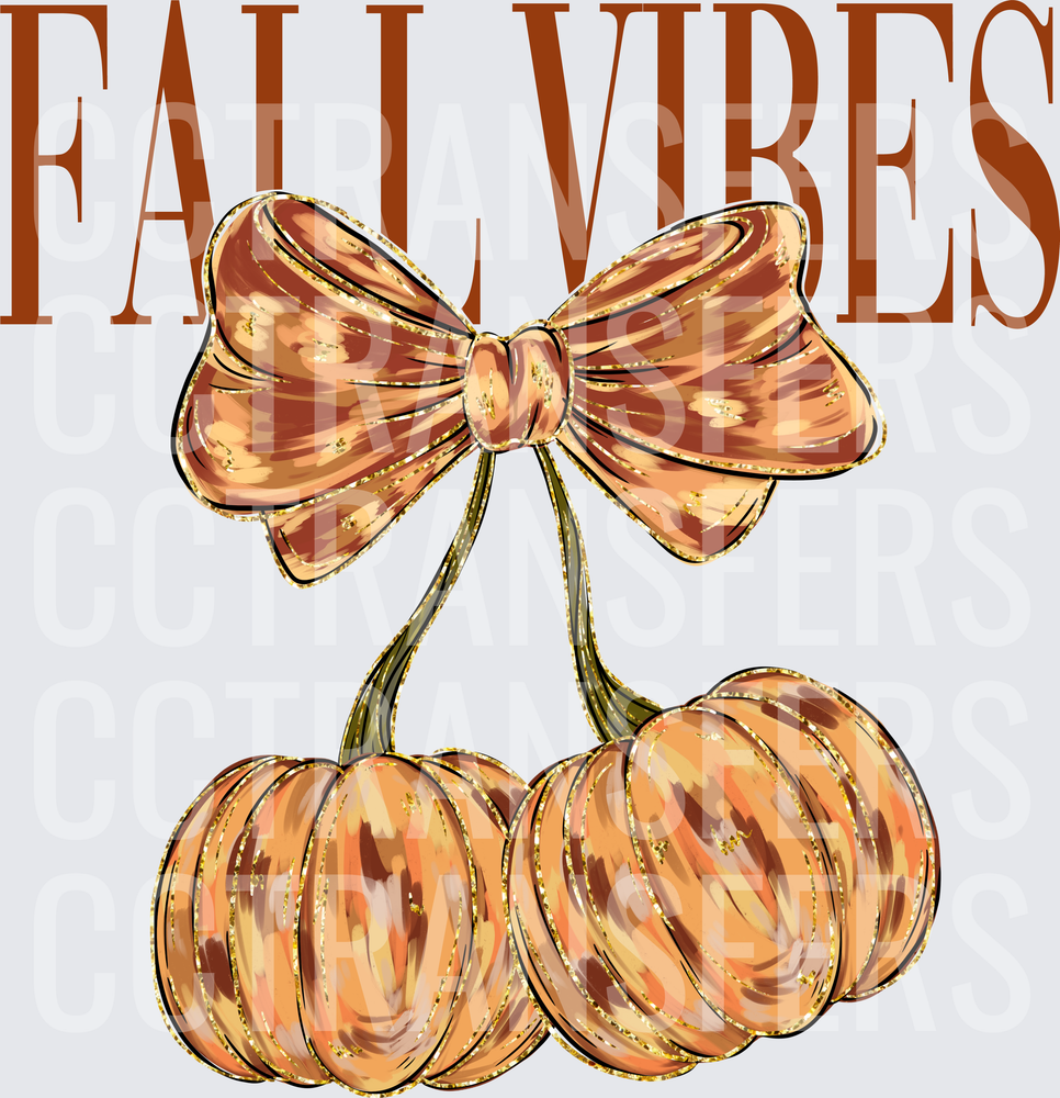 Fall Vibes Pumpkin Cherry Bow Glitter Design (DTF)