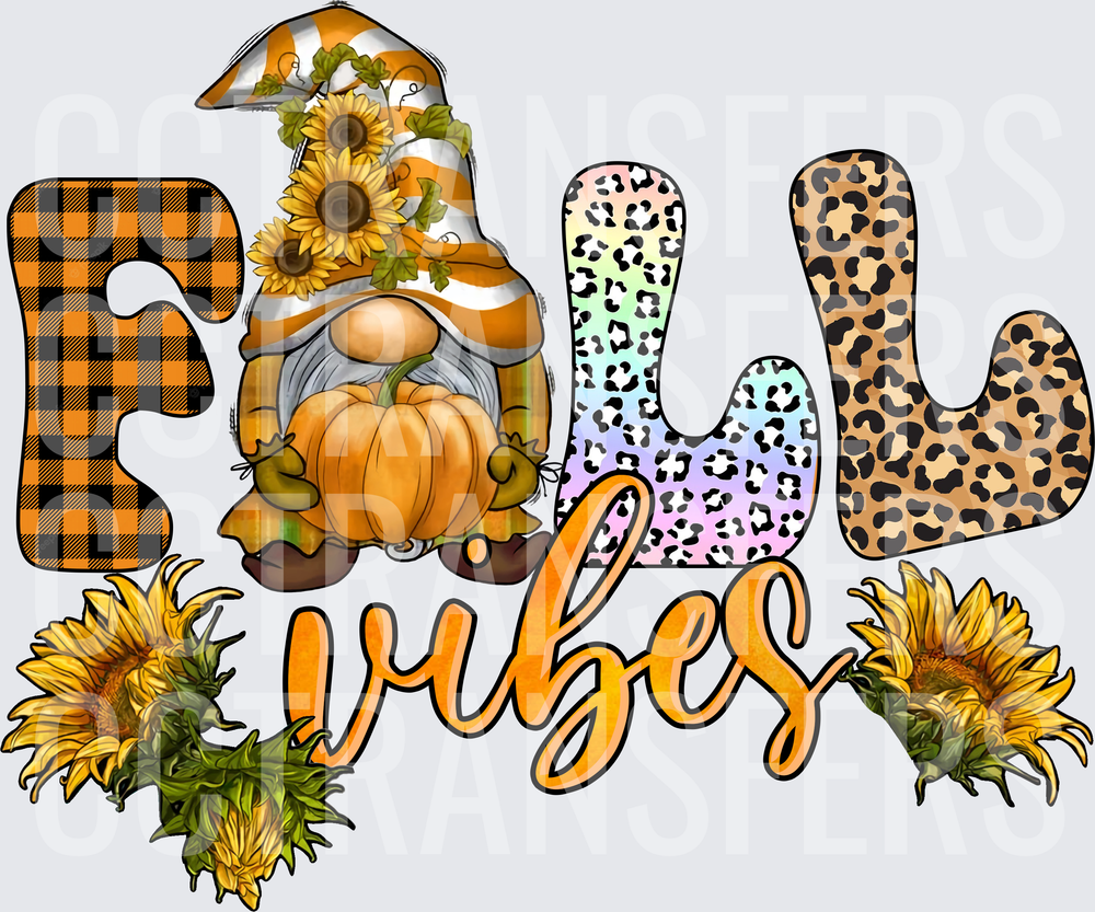 Fall Vibes Gnome Pumpkin Sunflower Leopard Plaid (DTF)