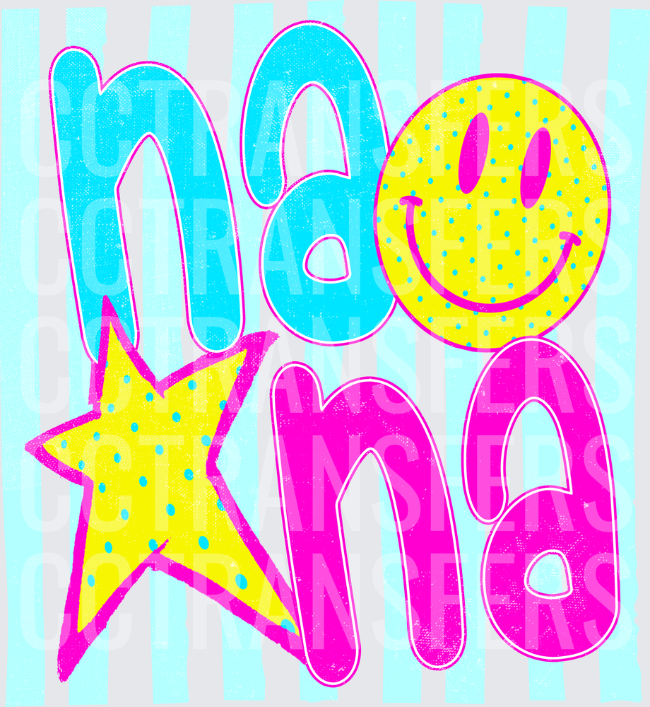 Retro Nana Polka Dot Smiley Face Star Stripes (DTF)