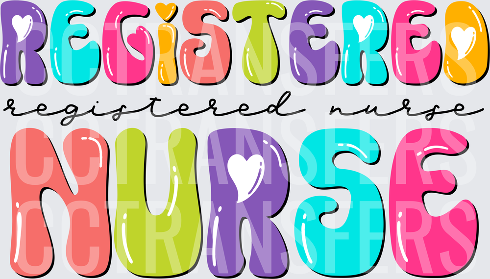 Registered Nurse Colorful Retro Bubble Letter Design (DTF)