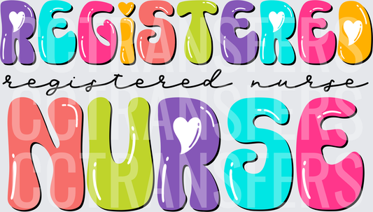 Registered Nurse Colorful Retro Bubble Letter Design (DTF)