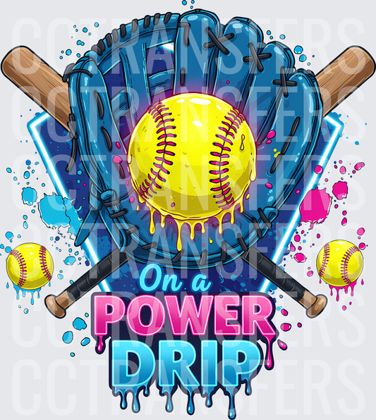 On A Power Drip Softball Glove Crossed Bats Drip (DTF)