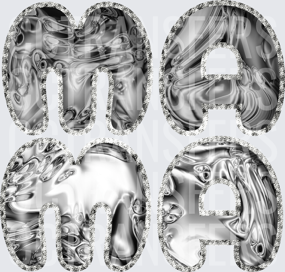 Silver Chrome Liquid Metal MAMA Letter Set (DTF)