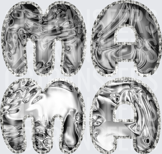 Silver Chrome Liquid Metal MAMA Letter Set (DTF)