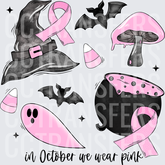 In October We Wear Pink Halloween Icons Breast Cancer (DTF)