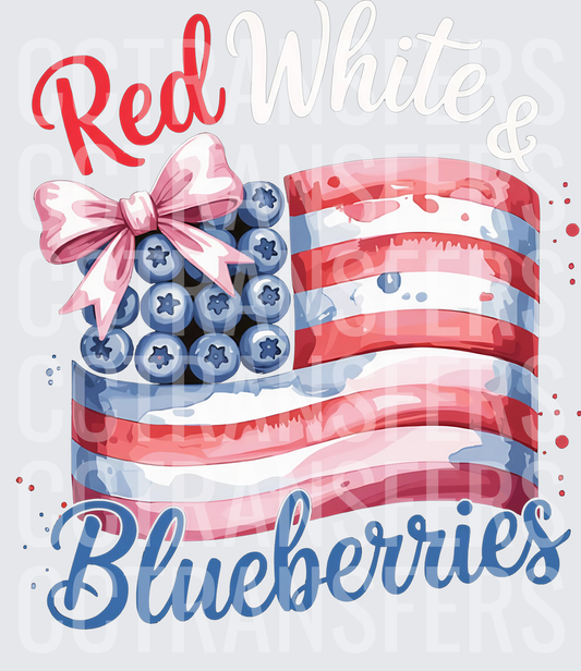 Red White & Blueberries Patriotic Flag Berry Bow (DTF)