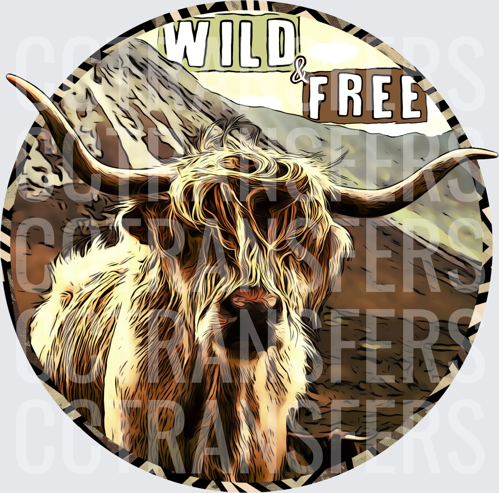 Wild & Free Highland Cow Mountain Circle (DTF)