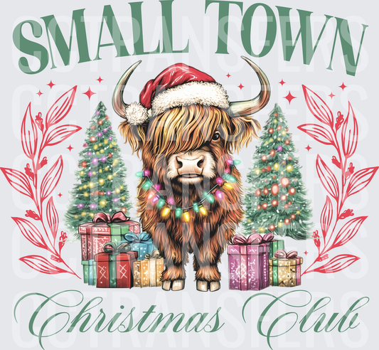 Small Town Christmas Club Highland Cow Santa Hat (DTF)