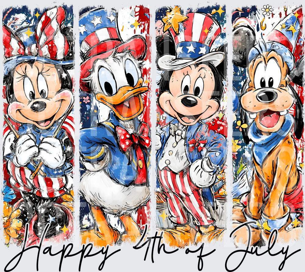Happy 4th of July Patriotic Cartoon Characters (DTF)