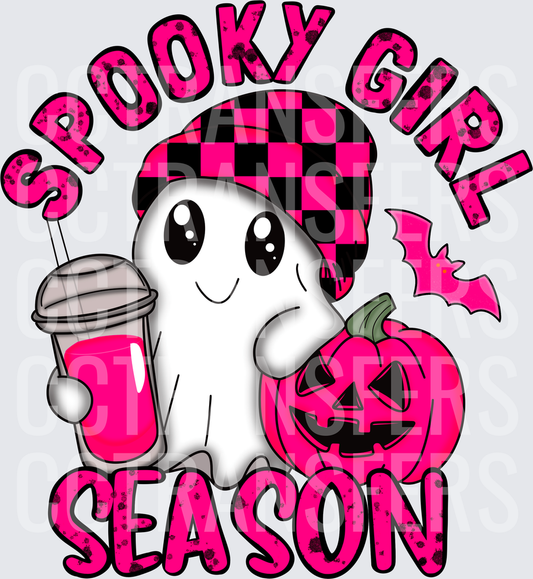 Spooky Girl Season Cute Ghost Pink Checkered Halloween (DTF)