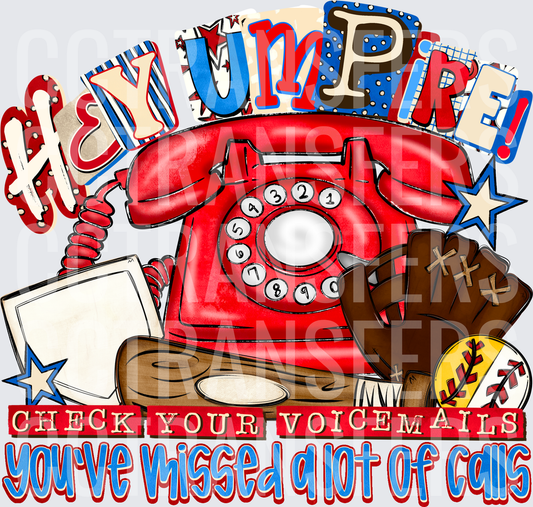 Hey Umpire Check Your Voicemails Baseball Design (DTF)