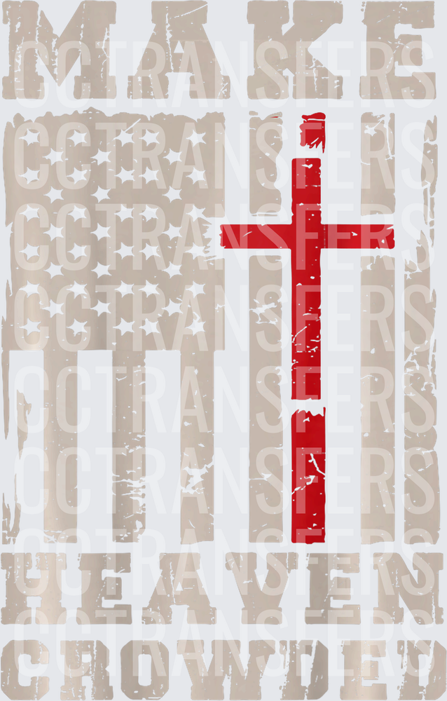Make Heaven Crowded Distressed American Flag Red Cross (DTF)