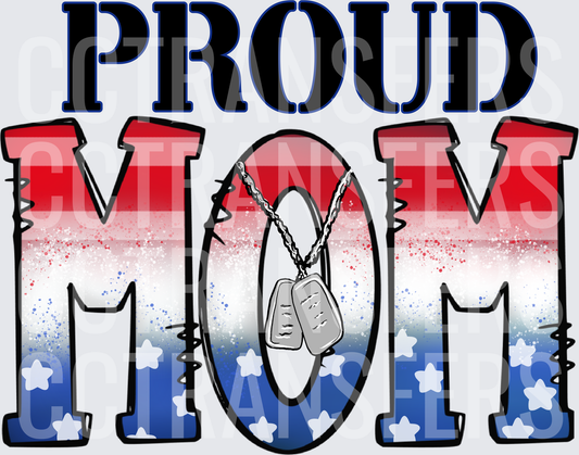 Proud Mom Red White Blue Stars Military Dog Tags (DTF)