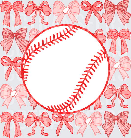 Red Pink Baseball Bow Frame Monogram Circle (DTF)