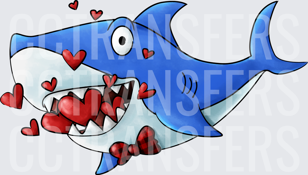 Cartoon Shark Biting Hearts Red Plaid Bow Tie Valentine (DTF)