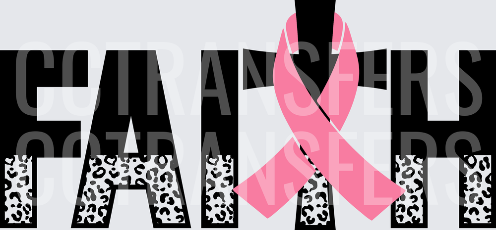 FAITH Cross Pink Awareness Ribbon Leopard Print (DTF)
