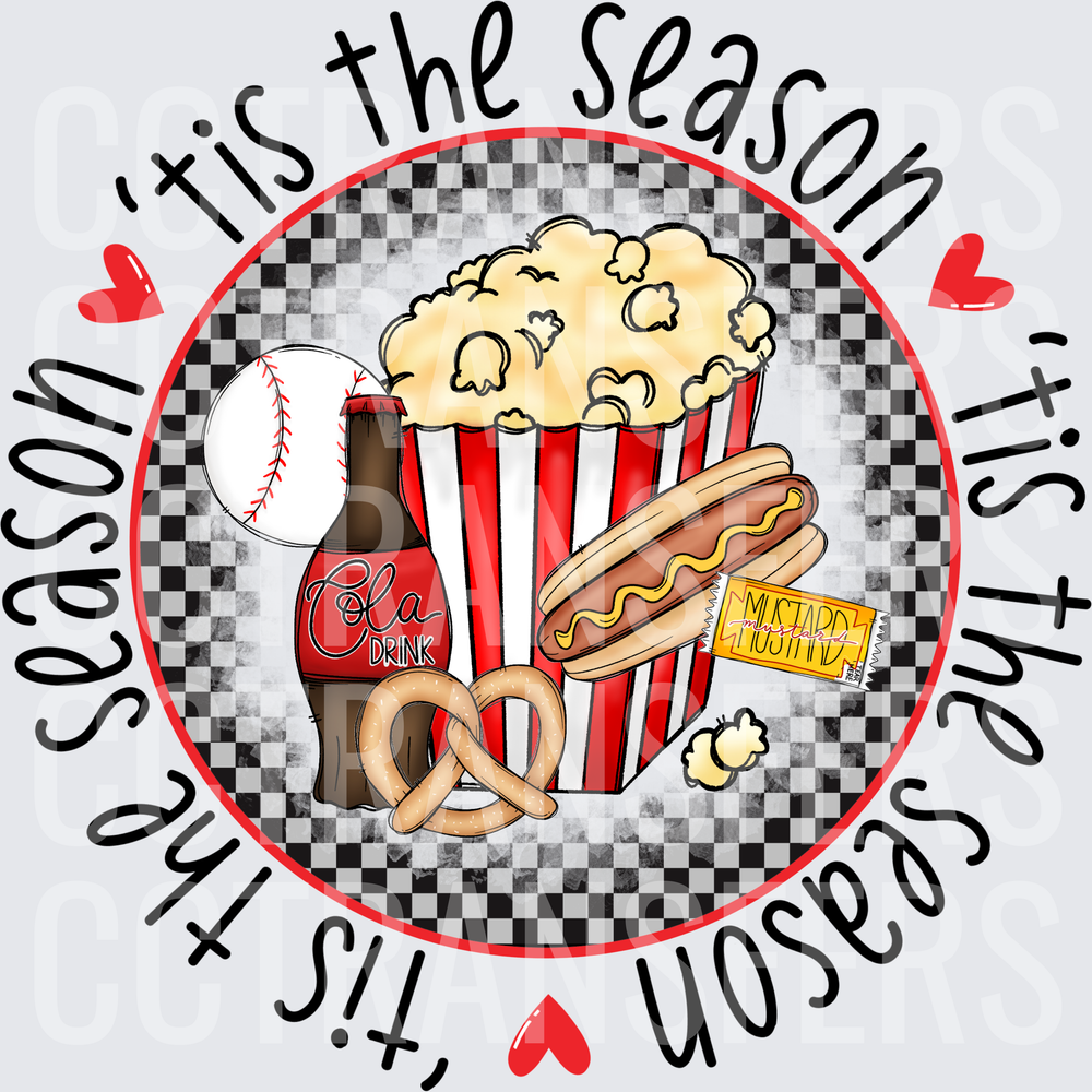 Tis The Season Baseball Snacks Popcorn Hot Dog Cola DTF