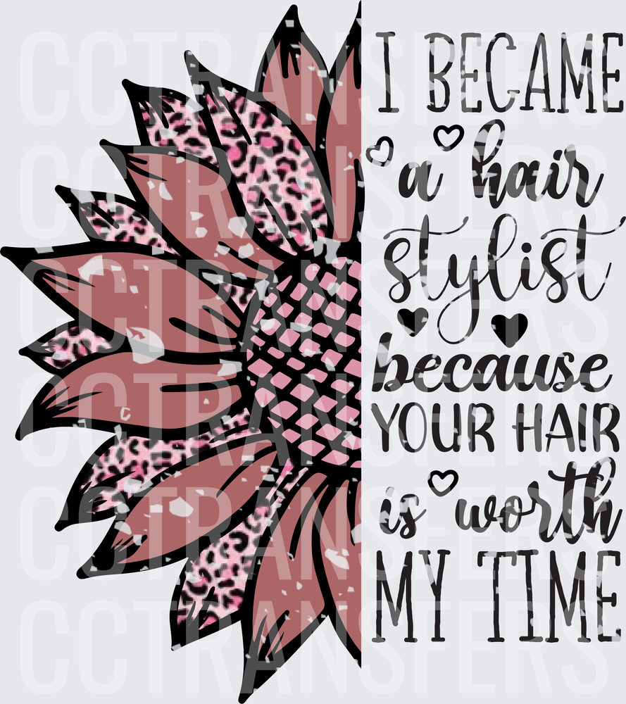 I Became A Hair Stylist Pink Leopard Sunflower (DTF)