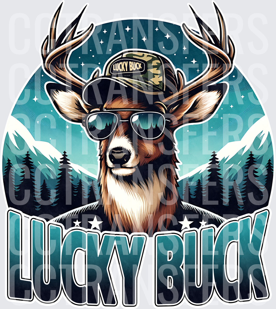 Lucky Buck Deer With Camo Hat And Sunglasses (DTF)