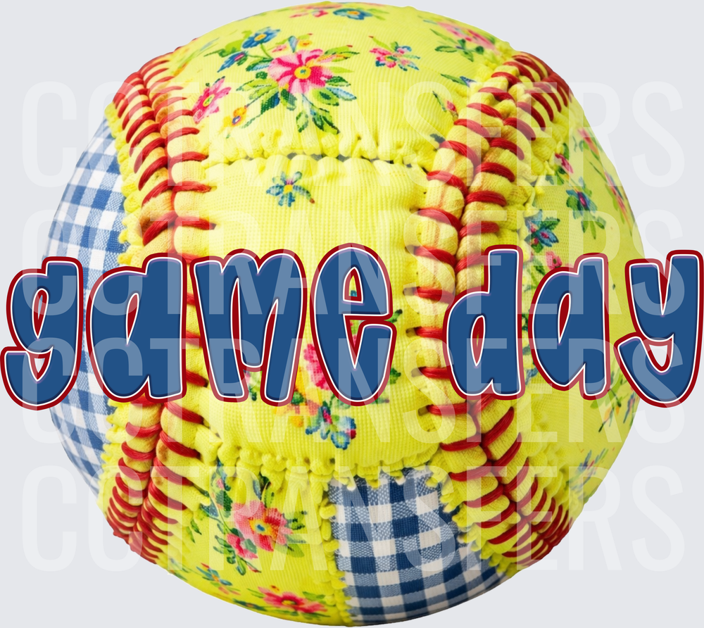 Game Day Floral Gingham Patchwork Softball (DTF)