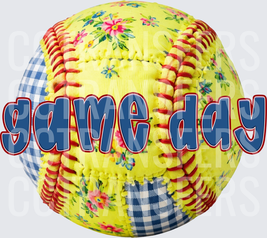 Game Day Floral Gingham Patchwork Softball (DTF)