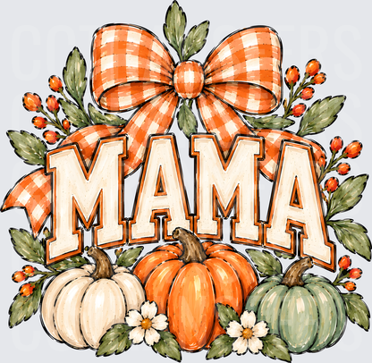 Mama Fall Pumpkin Plaid Bow Floral Autumn Design (DTF)