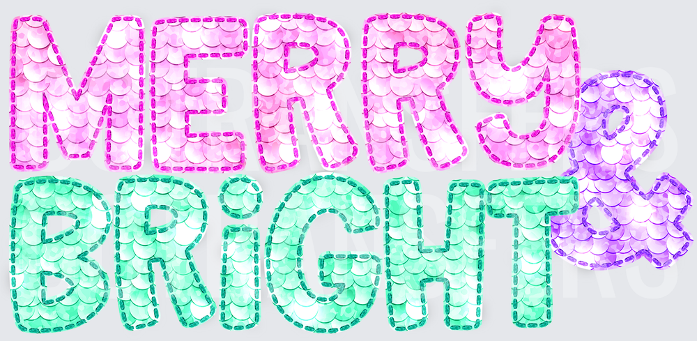 Merry & Bright Mermaid Scale Letters Christmas (DTF)