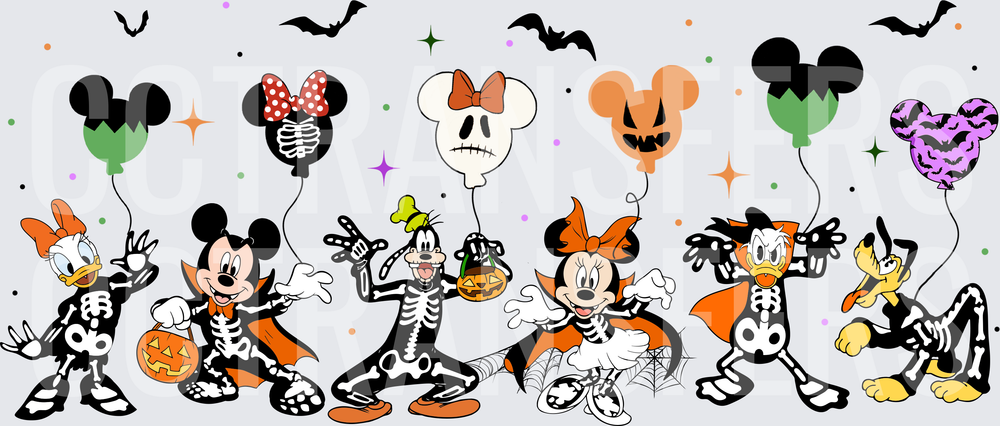 Halloween Skeleton Cartoon Friends with Bats and Balloons (DTF)