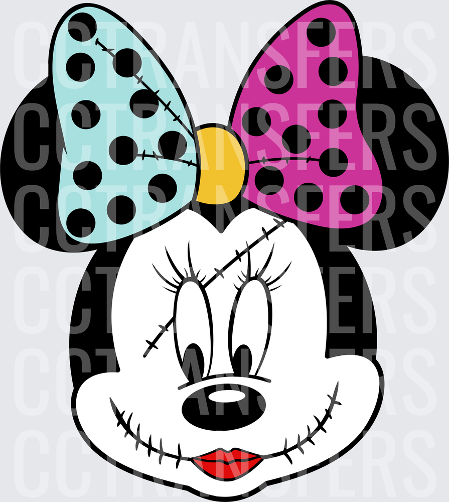 Stitched Cartoon Mouse Face Halloween Polka Dot Bow (DTF)