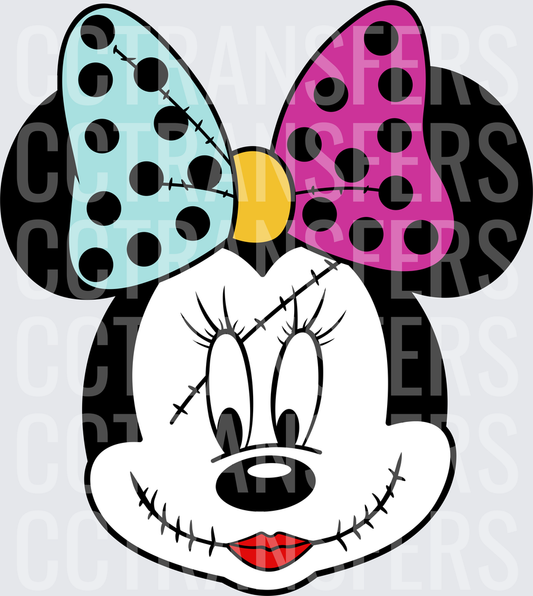 Stitched Cartoon Mouse Face Halloween Polka Dot Bow (DTF)