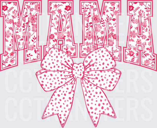 Floral Varsity MAMA Letters with Polka Dot Bow (DTF)