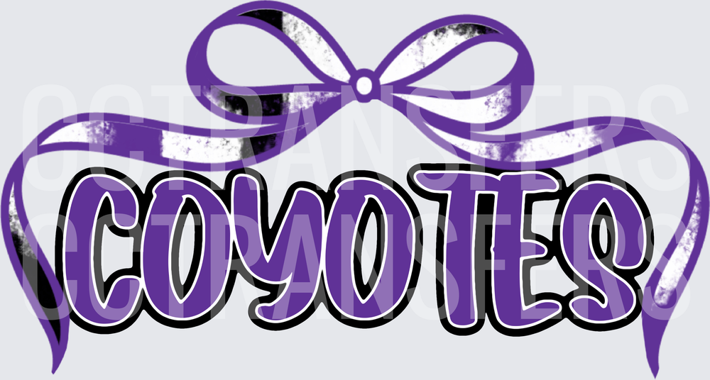 Purple Bow Coyotes Bold Text Spirit Design (DTF)