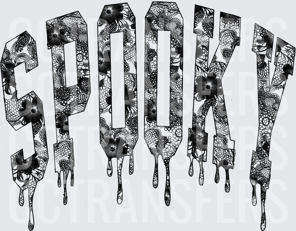Spooky Black Lace Floral Drip Letters (DTF)